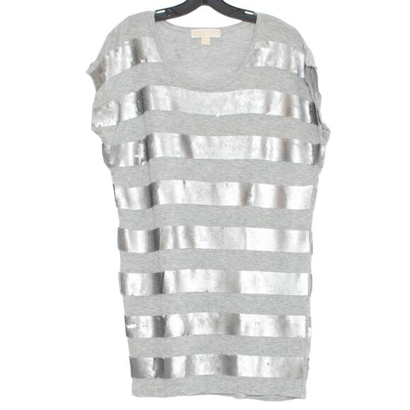 MICHAEL Michael Kors Womens Dress Sequin Stripe Short Sleeve Gray Size Small KQ - Picture 1 of 4
